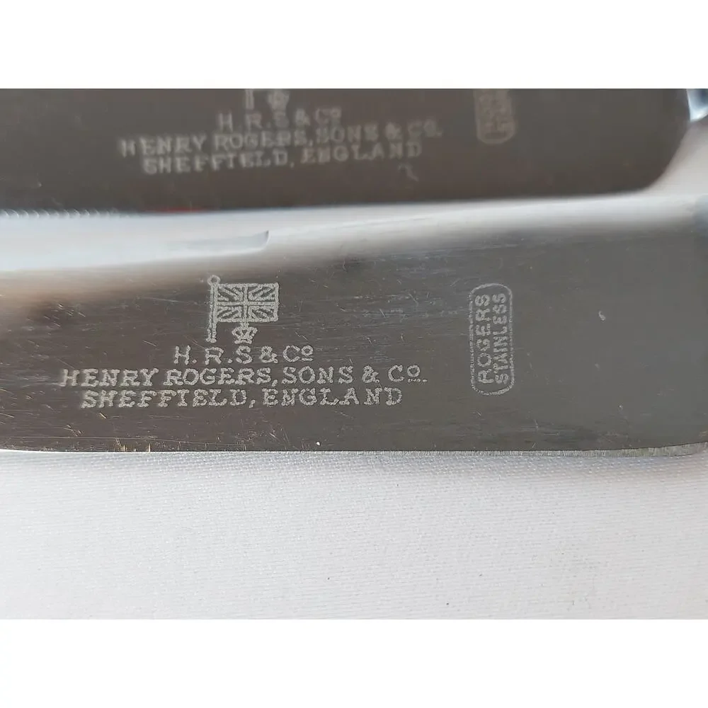 Henry Rogers Sons & Co Stainless Stag Antler Handles Vintage Steak Knife Set